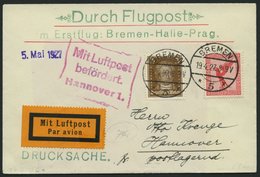 LUFTPOSTBESTÄTIGUNGSSTPL 52-02a BRIEF, HANNOVER, R3 In Rot, Auf Erstflug Bremen-Halle-Prag, Drucksache, Pracht - Correo Aéreo & Zeppelin