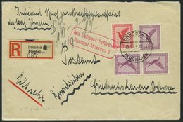 LUFTPOSTBESTÄTIGUNGSSTPL 77-03 BRIEF, MÜNCHEN, Postamt, Einschreibbrief Mit R-Zettel Dresden Flughafen Und Handschriftli - Posta Aerea & Zeppelin