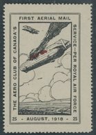 LUFTPOST-VIGNETTEN *, 1918, 25 C. Zeppelin-Abschuss, Spendenvignette Des Aero Club`s Of Canada, Dünne Stelle, Feinst - Airmail & Zeppelin