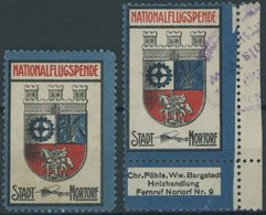 LUFTPOST-VIGNETTEN O,(*) , 1912, Nationalflugpostspende Nordtorf, 2 Spenden-Vignetten, 1x Mit Reklameanhang Pöhls, Bargs - Luft- Und Zeppelinpost