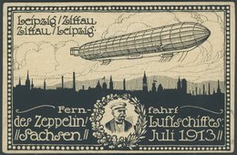 ALTE ANSICHTSKARTEN 1913, Schöne Künstlerkarte Fernfahrt Des Zeppelin-Luftschiffes Sachsen Juli 1913 Zur Abgebrochenen L - Other & Unclassified