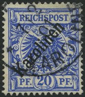 KAROLINEN 4I O, 1899, 20 Pf. Diagonaler Aufdruck, Pracht, Gepr. W. Engel, Mi. 160.- - Karolinen