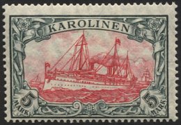 KAROLINEN 22IA *, 1915, 5 M. Grünschwarz/dunkelkarmin, Mit Wz., Friedensdruck, Falzrest, Pracht, Gepr. Jäschke-L., Mi. 2 - Caroline Islands