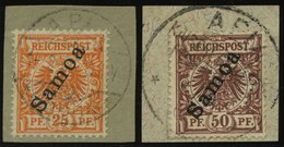 SAMOA 5a,6 BrfStk, 1900, 25 Pf. Gelblichorange Und 50 Pf. Lebhaftrötlichbraun, 2 Prachtbriefstücke, Mi. (175.-) - Samoa