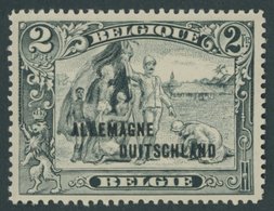 BELGISCHE MP Im RHEINLAND 12IIIA **, 1920, 2 Fr. Blaugrau, Type III, Gezähnt A, Postfrisch, Pracht, Mi. 180.- - Other & Unclassified