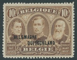 BELGISCHE MP Im RHEINLAND 14IIIA **, 1920, 10 Fr. Braun, Type III, Gezähnt A, Postfrisch, Pracht, Mi. 200.- - Other & Unclassified
