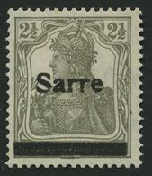 SAARGEBIET 2aII *, 1920, 21/2 Pf. Olivgrau, Type II, Falzrest, Pracht, Gepr. U.a. Burger, Mi. 650.- - Other & Unclassified
