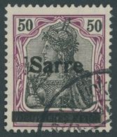 SAARGEBIET 13yI O, 1920, 50 Pf. Dunkelbräunlichlila/schwarz Auf Orangeweiß, Type I, Pracht, Gepr. Braun, Mi. 90.- - Sonstige & Ohne Zuordnung