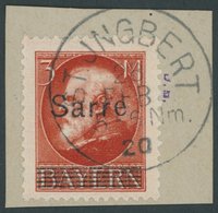 SAARGEBIET 29 BrfStk, 1920, 3 M. Bayern-Sarre, Stempel ST. INGBERT, Prachtbriefstück, Kurzbefund Braun, Mi. (200.-) - Andere & Zonder Classificatie