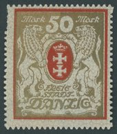 FREIE STADT DANZIG 100Xa **, 1922, 50 M. Rot/gold, Wz. 2X, Postfrisch, Kleiner Durchstichfehler Sonst Pracht, Mi. 260.- - Otros & Sin Clasificación