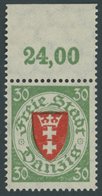 FREIE STADT DANZIG 198xa **, 1924, 30 Pf. Grün/zinnoberrot, Oberrandstück, Postfrisch, Pracht, Mi. 70.- - Autres & Non Classés