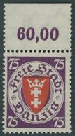 FREIE STADT DANZIG 201xa **, 1924, 75 Pf. Dunkelviolettpurpur/zinnoberrot, Oberrandstück, Postfrisch, Pracht, Mi. (60.-) - Autres & Non Classés