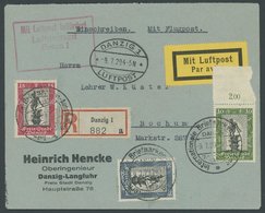 FREIE STADT DANZIG 217-19 BRIEF, 1929, Philatelistische Ausstellung Mit Sonderstempeln Auf Luftpost-Einschreibbrief Nach - Autres & Non Classés