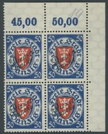 DIENSTMARKEN D 50 VB **, 1924, 50 Pf. Dunkelultramarin/zinnoberrot Im Rechten Oberen Eckrandviererblock, Postfrisch, Pra - Other & Unclassified