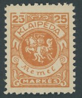 MEMELGEBIET 143II **, 1923, 25 M. Lebhaftrötlichorange Mit Abart 5 Der Linken 25 Beschädigt Sowie Randlinie Darüber Gebr - Memel (Klaïpeda) 1923