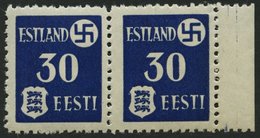 ESTLAND 3IY **, 1941, 30 Pf. Landespost Mit Abart A In Estland Gebrochen, Im Waagerechten Paar Mit Normaler Marke, üblic - Occupation 1938-45