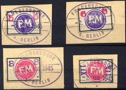 FREDERSDORF Sp 226-29 BrfStk, 1945, 5 - XII Pf., Rahmengröße 28x19 Mm, Große Wertziffern, Mit Stempeln Vom 2. August, 4  - Postes Privées & Locales