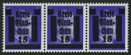 GLAUCHAU 5aDDV **, 1945, 15 Auf 6 Pf. Lebhaftblauviolett Doppelaufdruck Im Waagerechten Dreierstreifen, Ein Wert Mit Aba - Privatpost