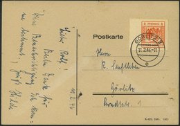 GÖRLITZ 15UI BRIEF, 1945, 6 Pf. Rotorange, Gelblich Gestrichenes Papier, Linkes Randstück, Links Ungezähnt, Auf Postkart - Postes Privées & Locales