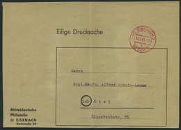 ALL. BES. GEBÜHR BEZAHLT EISENACH BEZAHLT, 14.2.48, Aufkleber Eilige Drucksache, Einmal Gefaltet, Pracht - Sonstige & Ohne Zuordnung