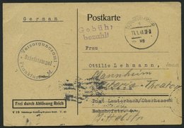 ALL. BES. GEBÜHR BEZAHLT FRANKFURT (MAIN), 11.1.46, Violetter L2 Gebühr Bezahlt, Postkarte Mit Zensurstempel Nach Mannhe - Altri & Non Classificati