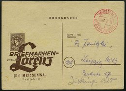 ALL. BES. GEBÜHR BEZAHLT MEISSEN 1 Gebühr Bezahlt, 15.10.48, Roter K2 Auf Werbepostkarte, Pracht - Other & Unclassified