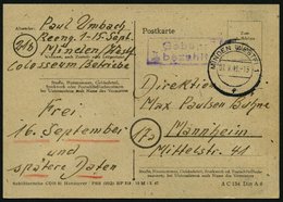 ALL. BES. GEBÜHR BEZAHLT MINDEN (WESTF), 07.9.49, Violetter R2 Gebühr Bezahlt, Werbekarte, Pracht - Other & Unclassified