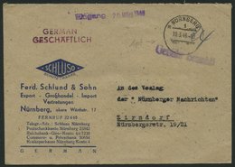 ALL. BES. GEBÜHR BEZAHLT NÜRNBERG, 19.3.46, Violetter L1 Gebühr Bezahlt, Prachtbrief - Autres & Non Classés