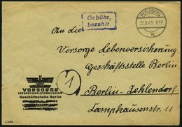 ALL. BES. GEBÜHR BEZAHLT PERLEBERG, 22.8.45, Violetter R2 Gebühr Bezahlt, Brief Feinst - Other & Unclassified