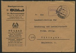 ALL. BES. GEBÜHR BEZAHLT WILDBAD (SCHWARZWALD), 28.8.47, Violetter R2 Gebühr Bezahlt/ 24 Rpf, Behördenbrief Mit Werbung, - Autres & Non Classés