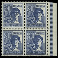 ALLIIERTE BES. 957III **, 1947, 80 Pf. Blau Mit Abart Weiße Flecke Im Und Rechts Neben U In Deutsche, Im Randviererblock - Altri & Non Classificati