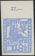 MECKLENBURG-VORPOMMERN 27aIVU **, 1945, 8 Pf. Hellultramarin Kinderhilfe Mit Plattenfehler K Von Kindern Links Beschädig - Autres & Non Classés