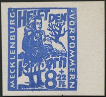 MECKLENBURG-VORPOMMERN 27aDDU **, 1945, 8 Pf. Hellultramarin Kinderhilfe, Doppeldruck, Ungezähnt, Pracht, Gepr. Kramp, M - Other & Unclassified