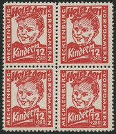 MECKLENBURG-VORPOMMERN 28b VB **, 1945, 12 Pf. Dunkelrosa Kinderhilfe Im Viererblock, Pracht, Gepr. Kramp, Mi. 320.- - Sonstige & Ohne Zuordnung