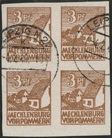 MECKLENBURG-VORPOMMERN 29xa VB O, 1946, 3 Pf. Lebhaftorangebraun, Kreidepapier, Im Viererblock, Pracht, Gepr. Kramp, Mi. - Altri & Non Classificati