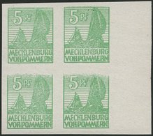 MECKLENBURG-VORPOMMERN 32xb VB **, 1946, 5 Pf. Mittelgrün, Kreidepapier, Im Randviererblock, Dabei Feld 79 Und 80 Mit Ab - Otros & Sin Clasificación