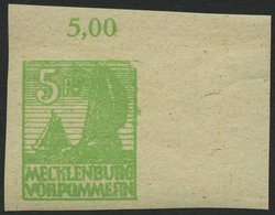 MECKLENBURG-VORPOMMERN 32yaI **, 1946, 5 Pf. Lebhaftgelblichgrün Mit Abart Rechte Obere Ecke Halbkreisförmig Gebrochen,  - Other & Unclassified