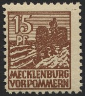 MECKLENBURG-VORPOMMERN 37yd **, 1946, 15 Pf. Mittelsiena, Graues Papier, Pracht, Gepr. Kramp, Mi. 80.- - Sonstige & Ohne Zuordnung