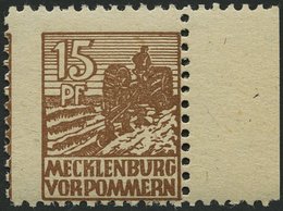 MECKLENBURG-VORPOMMERN 37ye **, 1946, 15 Pf. Orangebraun, Graues Papier, Rechtes Randstück, Pracht, Gepr. Kramp, Mi. 90. - Sonstige & Ohne Zuordnung