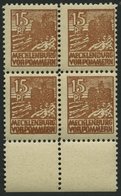 MECKLENBURG-VORPOMMERN 37zaDZ VB **, 1946, 15 Pf. Gelbbraun, Dünnes Papier, Im Viererblock Mit Druckereizeichen, Pracht, - Autres & Non Classés