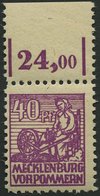 MECKLENBURG-VORPOMMERN 40yb **, 1946, 40 Pf. Violettpurpur, Oberrandstück, Pracht, Gepr. Kramp, Mi. (100.-) - Autres & Non Classés