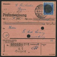 SÄCHSISCHE SCHWÄRZUNGEN AP 791I BRIEF, GEYER, 20 Pf. Auf Postanweisung, Pracht - Altri & Non Classificati