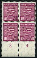 PROVINZ SACHSEN 84Xa VB **, 1945, 40 Pf. Dunkellilarosa, Wz. 1X, Im Unterrandviererblock, Dabei Plattenfehler I, Pracht, - Sonstige & Ohne Zuordnung