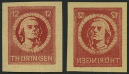 THÜRINGEN 97AXaqU **, 1945, 12 Pf. Karminrot, Vollgummierung, Graues Kartonpapier, Ungezähnt Und Deutlicher Abklatsch, P - Altri & Non Classificati