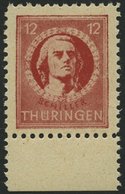 THÜRINGEN 97bt **, 1945, 12 Pf. Dunkelbräunlichrot, Gelblichgraues Papier, Pracht, Gepr. Ströh, Mi. 150.- - Other & Unclassified