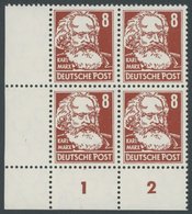 DDR 329vaYI VB **, 1953, 8 Pf. Braunorange Marx, Wz. 2YI, Im Linken Unteren Eckrandviererblock, Postfrisch, Pracht, Mi.  - Gebruikt