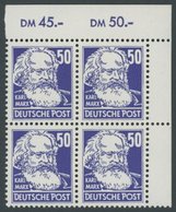 DDR 337 VB **, 1952, 50 Pf. Marx Im Rechten Oberen Eckrandviererblock, Postfrisch, Pracht, Mi. (129.-) - Gebruikt