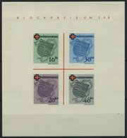 WÜRTTEMBERG Bl. 1I/I *, 1949, Block Rotes Kreuz, Tpye I: Roter Querstrich Links Unterhalb In B In Blockpreis, Falzreste  - Autres & Non Classés