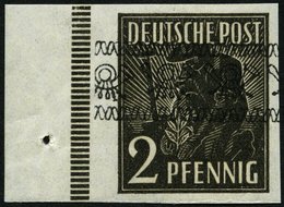 AMERIK. U. BRITISCHE ZONE 36IU **, 1948, 2 Pf. Bandaufdruck, Ungezähnt, Randstück, Pracht, Gepr. Schlegel, Mi. 200.- - Otros & Sin Clasificación