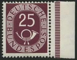 BUNDESREPUBLIK 131 **, 1951, 25 Pf. Posthorn, Rechtes Randstück, Pracht, Mi. 100.- - Gebruikt